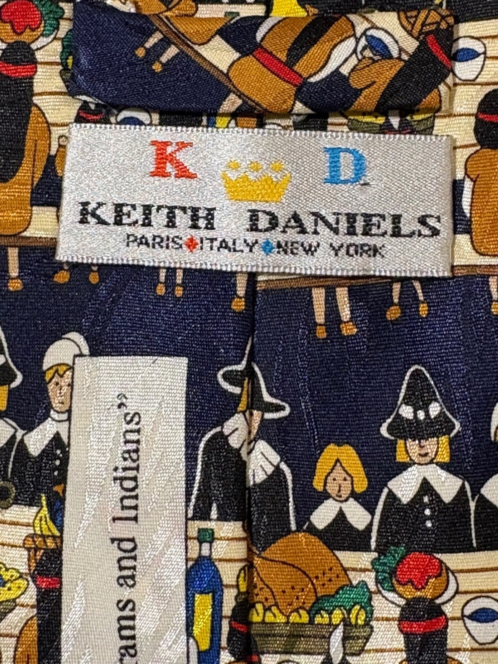 Vintage Keith Daniels Thanksgiving Pilgrims & Indians Novelty Necktie